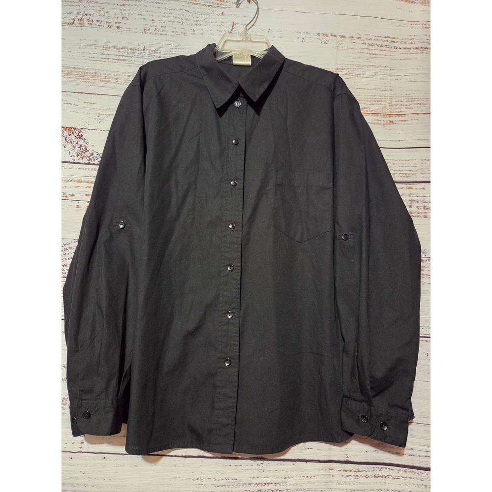 Allison Daley Black Roll Tab Sleeve Button Up Shirt Blouse Plus Size 22W